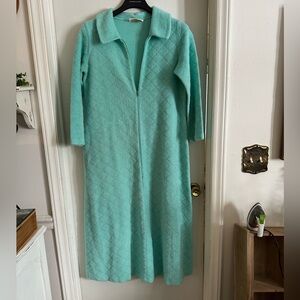 Vintage 70s 80s Sears Zip Housecoat Teal Boucle Teddy Bear Fleece Robe